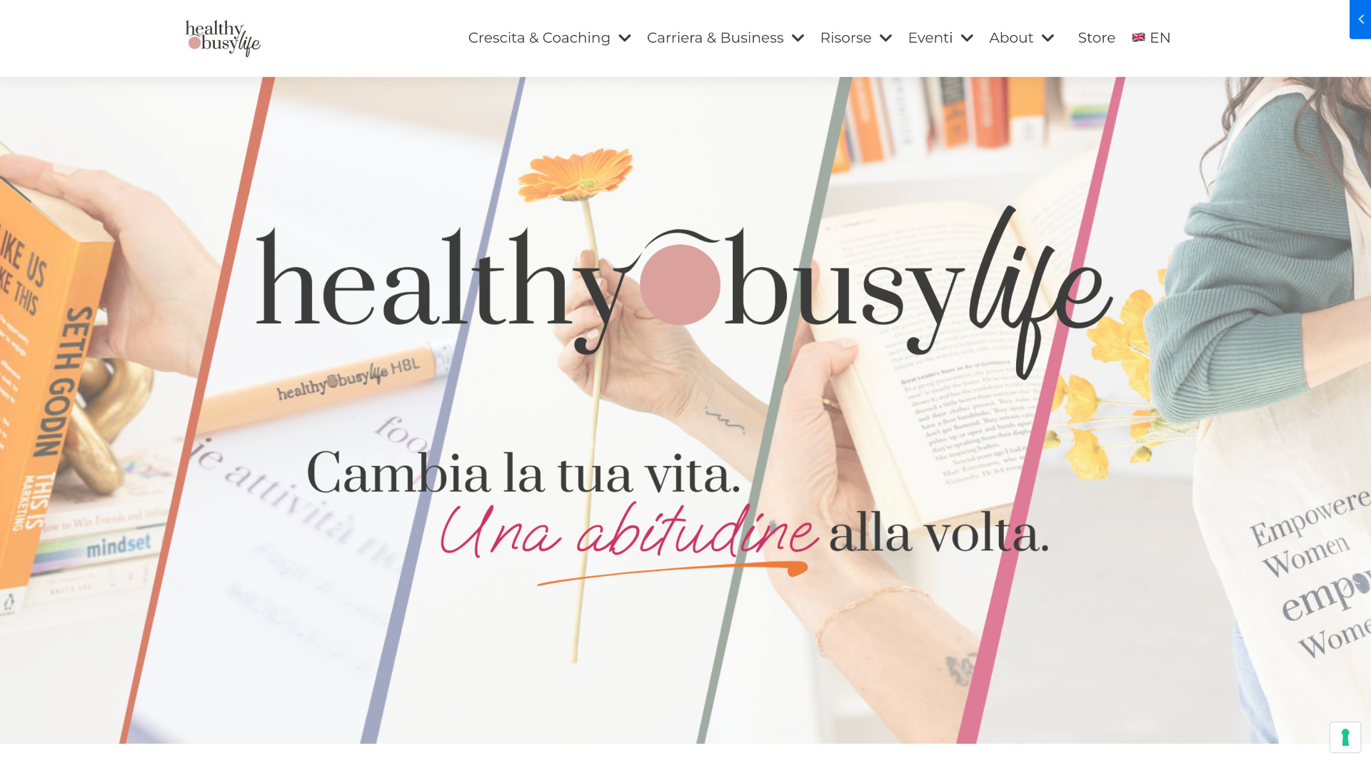 Healthy Busy Life homepage — 'Cambia la tua vita. Una abitudine alla volta.'