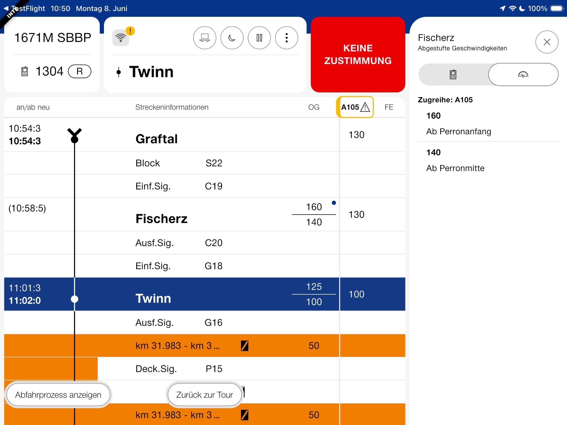 DAS interface at Twinn with the Fischerz speed profile detail panel open on the right.